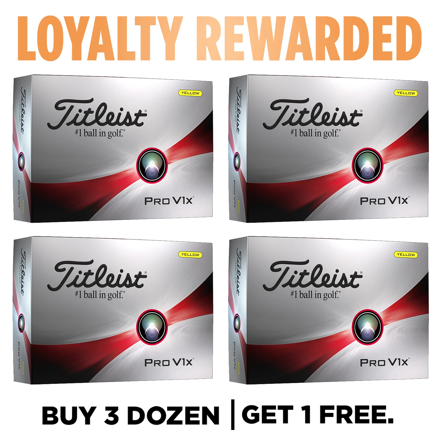 Titleist 2023 Pro V1x Golf Balls - 4 For 3 (with Personalisation) - Yellow / 4 Dozen 3 Titleist 2023 Pro V1x Golf Balls - 4 For 3 (with Personalisation) - Yellow / 4 Dozen